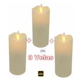 Kit 3 Velas De Led Eletrnica Chama Viva 6 Pilhas Aa